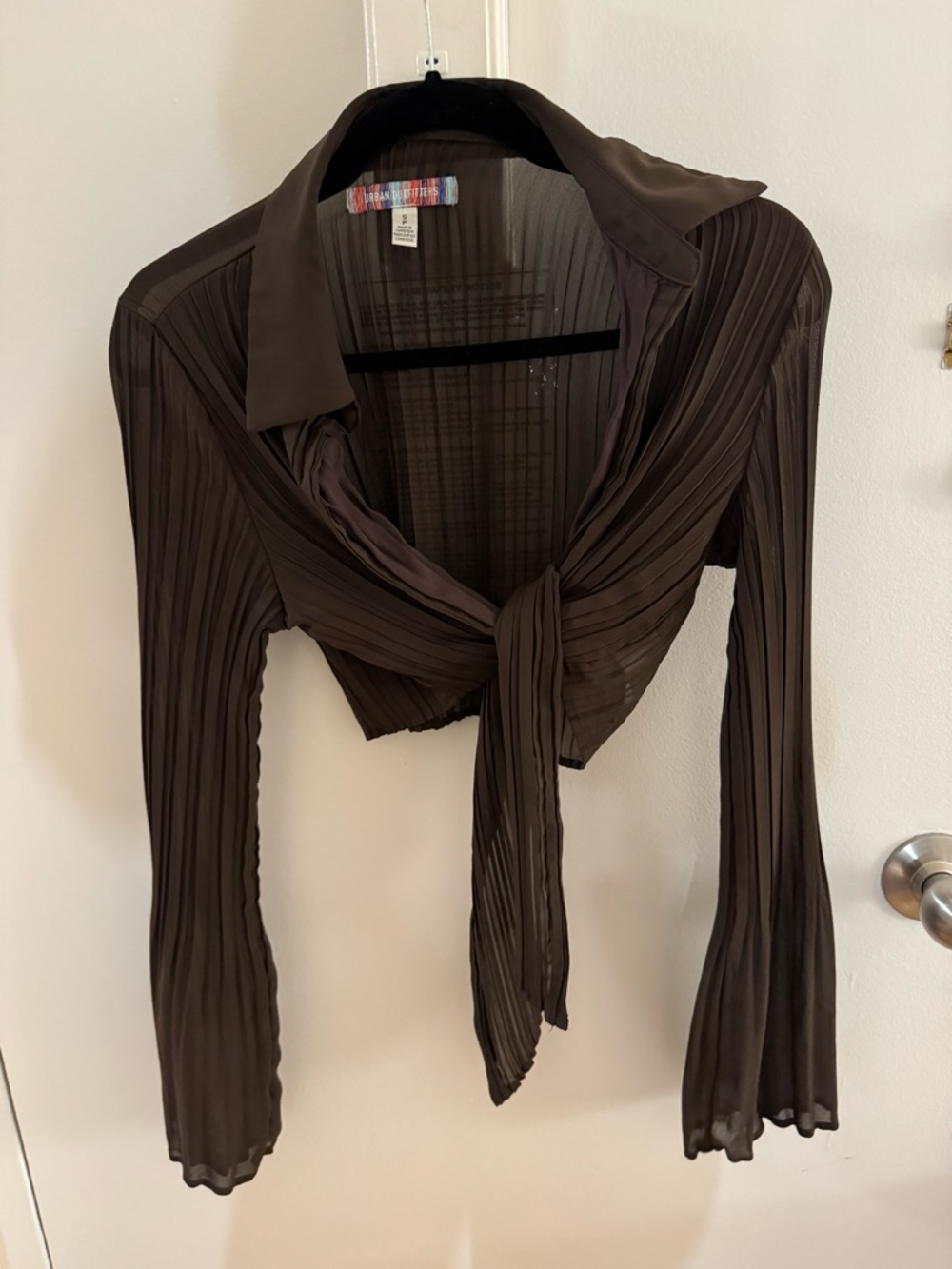 Urban Outfitters Sheer Tie-Front Cropped Top - Brown